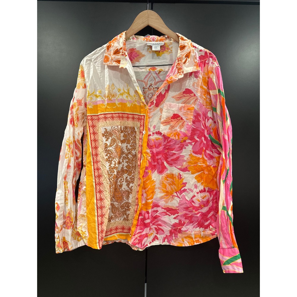 Calypso St Barth Womens XL Cotton Patchwork Floral Paisley Button Down Shirt